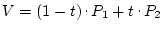 $V=(1-t)\raisebox{.5ex}{ . }P_1+t\raisebox{.5ex}{ . }P_2$