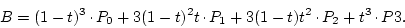 \begin{displaymath}
B=(1-t)^3\raisebox{.5ex}{ . }P_0+3(1-t)^2t\raisebox{.5ex}...
...(1-t)t^2\raisebox{.5ex}{ . }P_2+t^3\raisebox{.5ex}{ . }P3.
\end{displaymath}